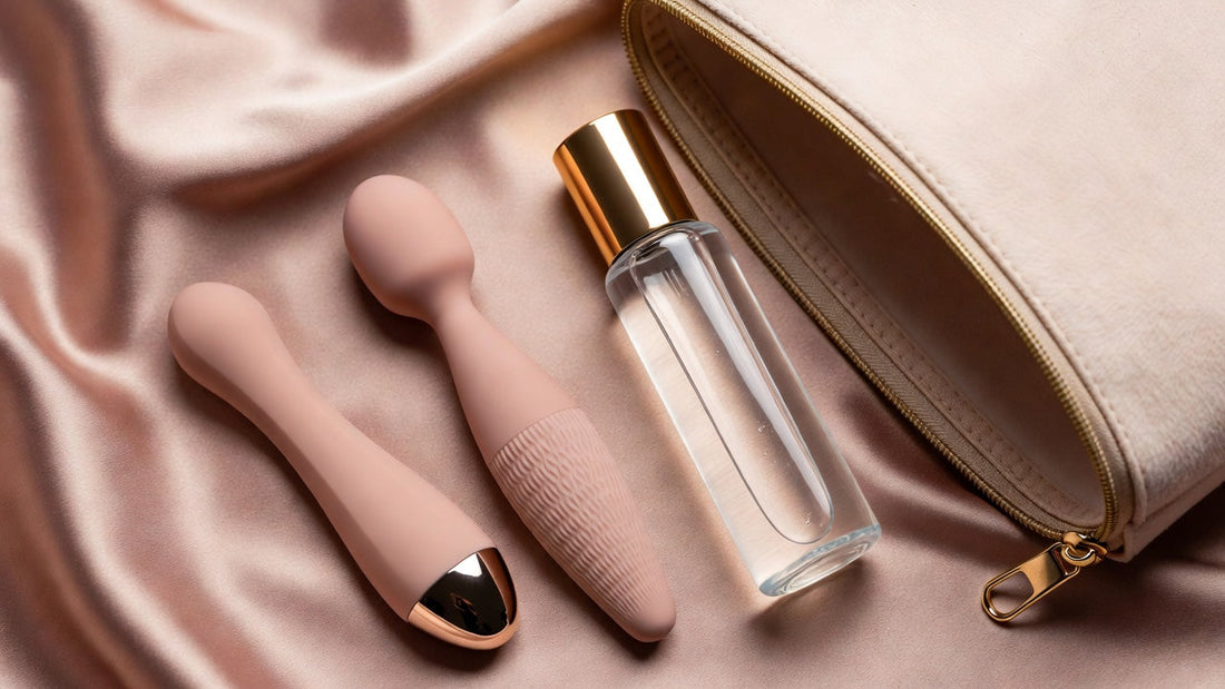 Beginner-friendly sex toys and lube on satin for SilkyFire guide