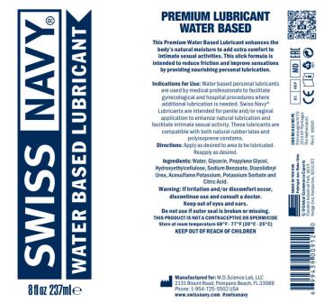 Swiss Navy Water Based Lubricant 8 Fl Oz
