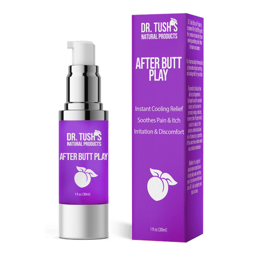 Dr. Tush After Butt Play for Everyone bottle beside purple packaging