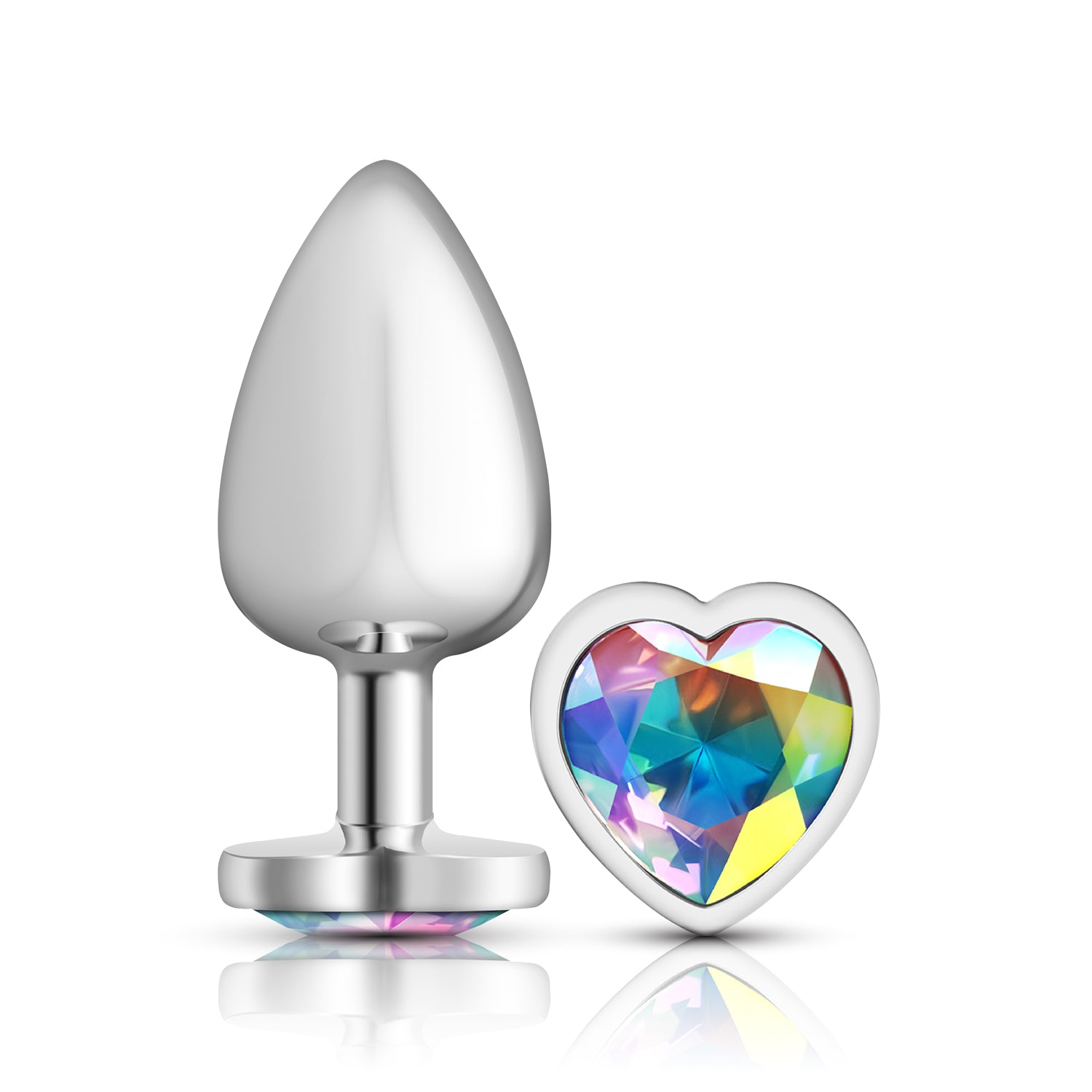 Clear Iridescent Heart Gem Silver Metal Plug - Lg