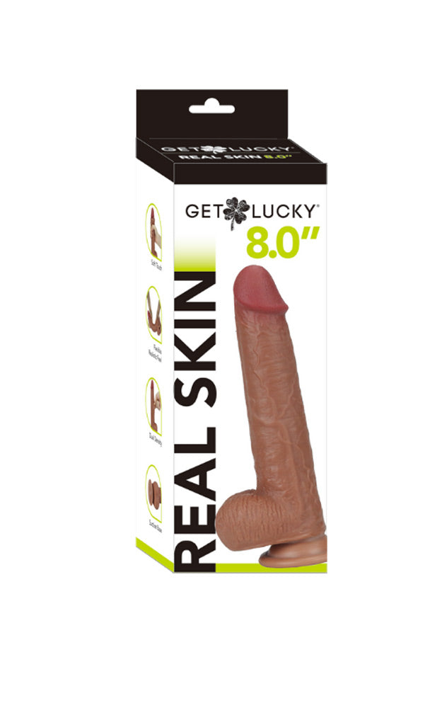 Get Lucky Real Skin 8" Dual Layer Dildo Light Brown