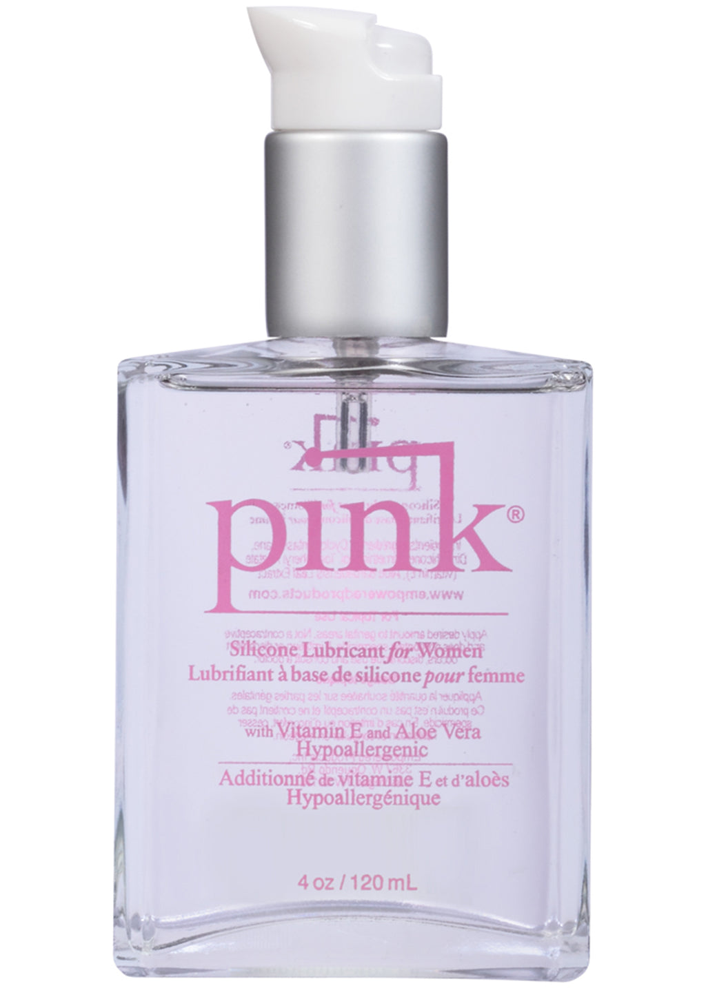 Pink 4oz Glass Bottle Silicone Lubricant