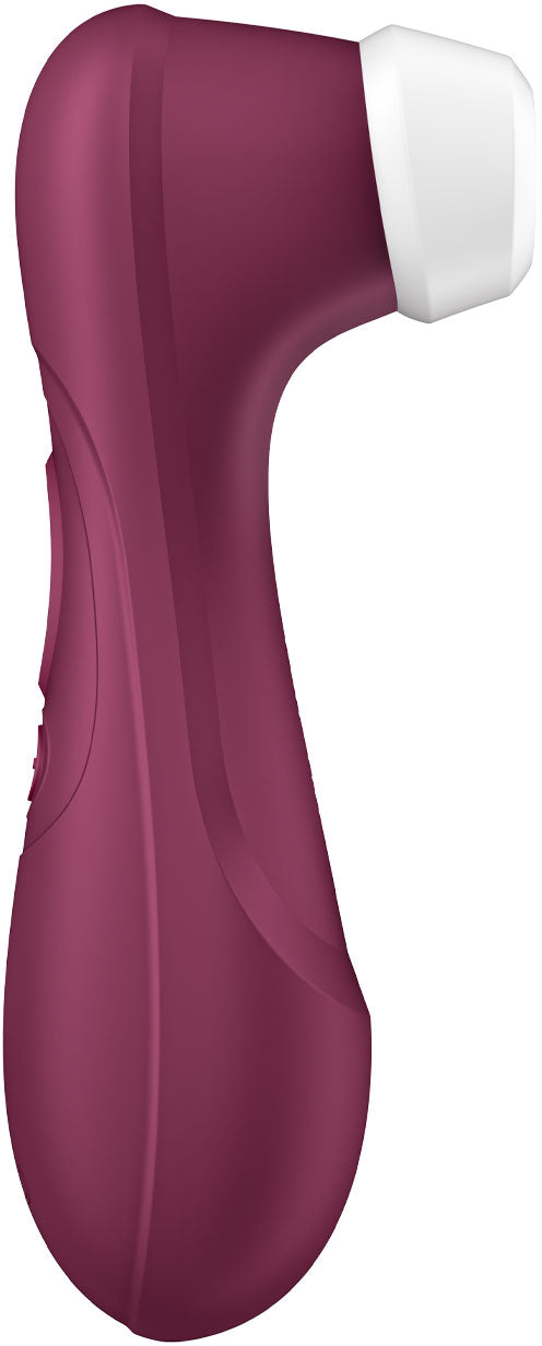 Satisfyer Pro 2 Generation 3 in Wine Red, shown separately from food
