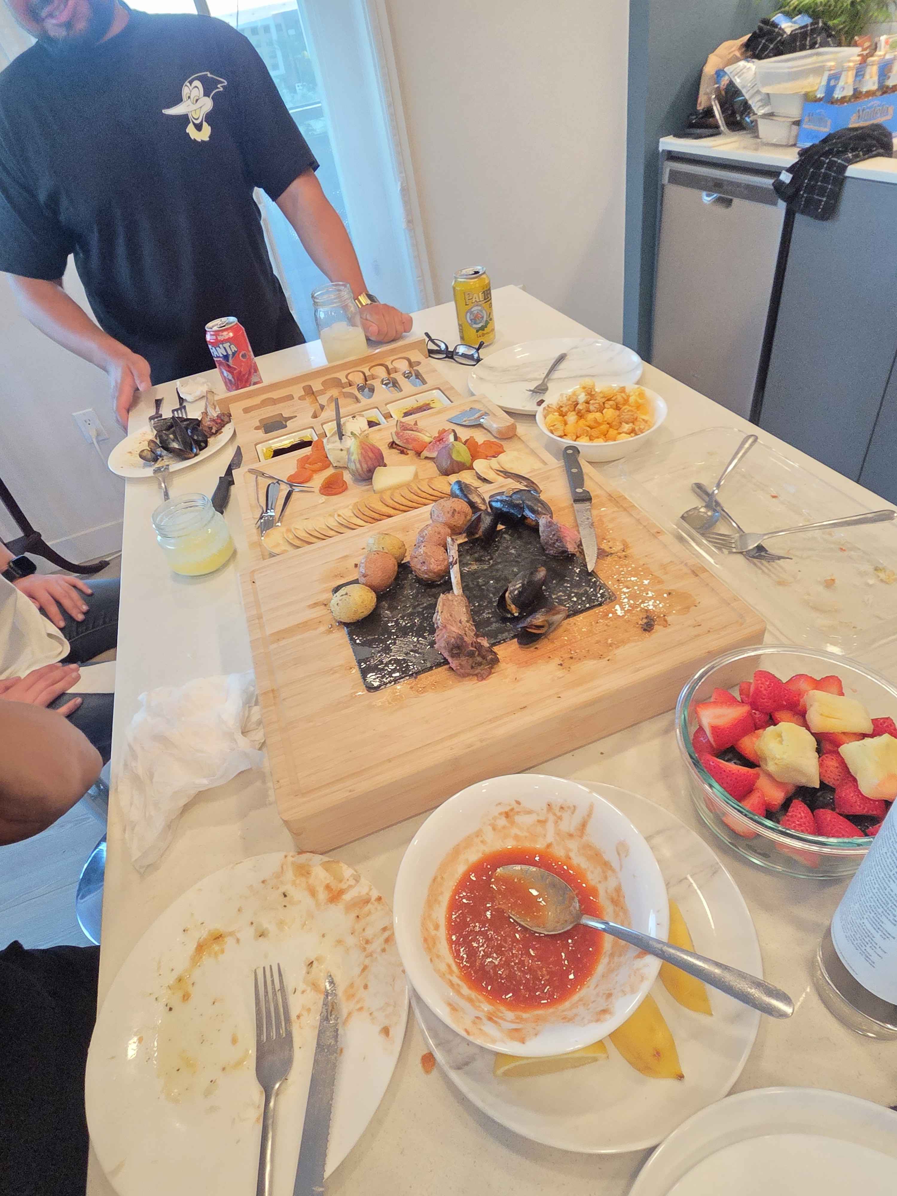 A playful, shared charcuterie spread after date night